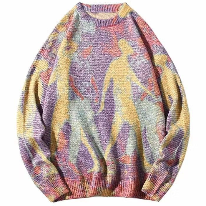 image of Vintage Spring Knitted Sweater, Unisex Harajuku Neon Colors, Men's (Size Large)