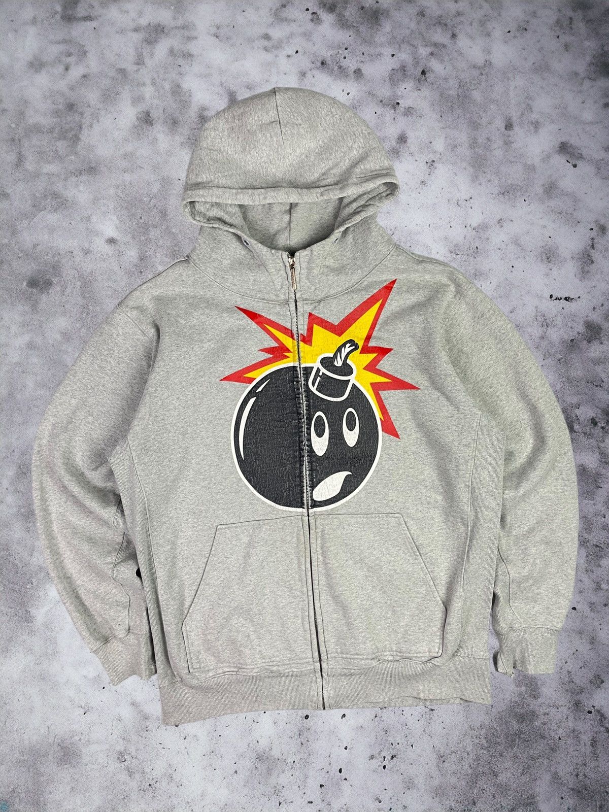 image of The Hundreds Adam Bomba Big Logo Hoodie Zip Sweatshirt in Grey, Men's (Size Large)