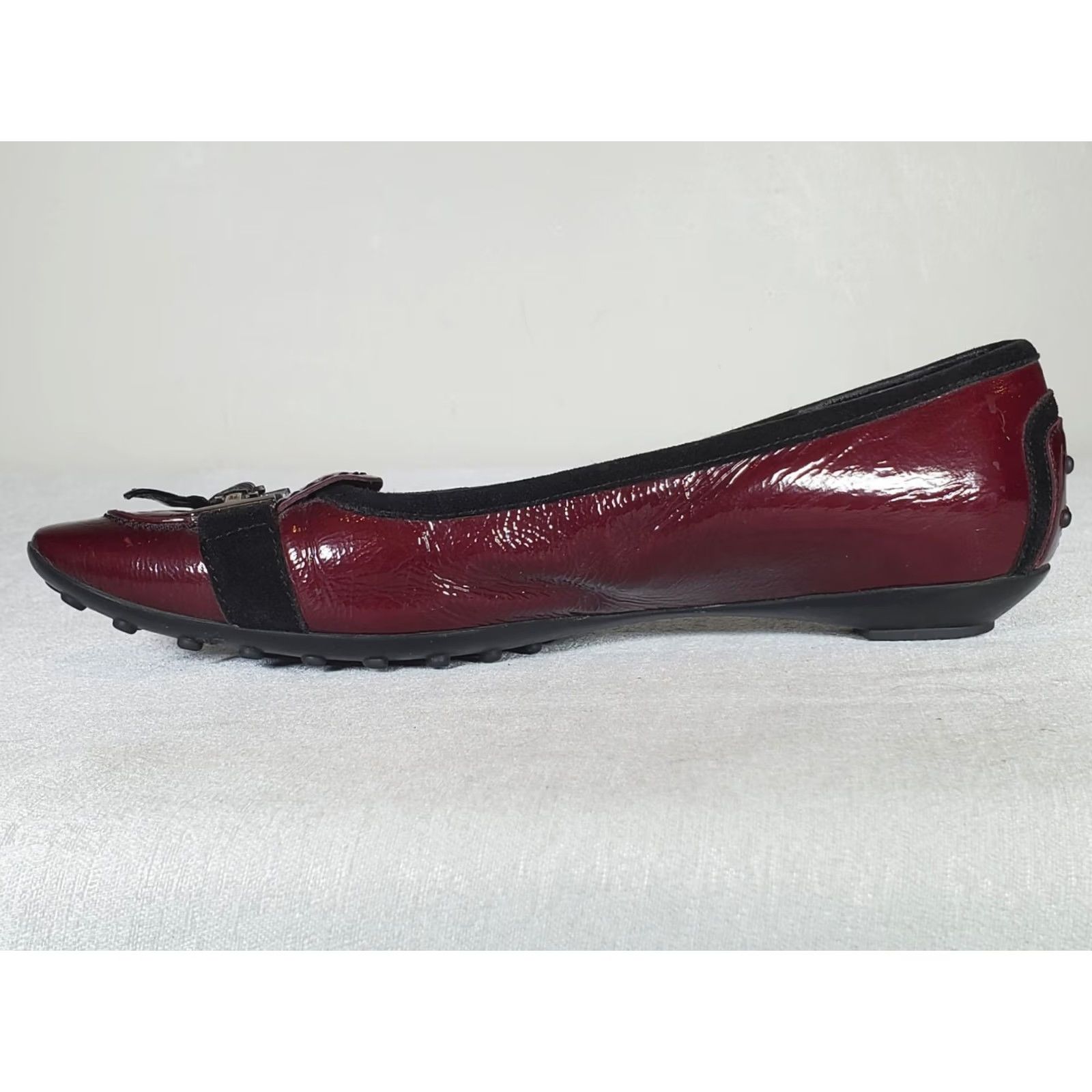 Vintage TOD’S Burgundy Patent Leather Black Suede Driving Moc Sole Flats Women's US 10 Size US 10 / IT 40 - 3 Thumbnail