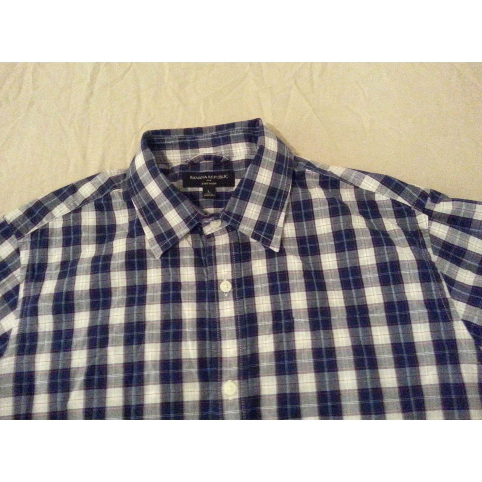 Banana Republic VINTAGE Banana Republic Dress Shirt Blue Plaid Cotton Long Sleeve L Mens Shirt Size 42R - 3 Thumbnail