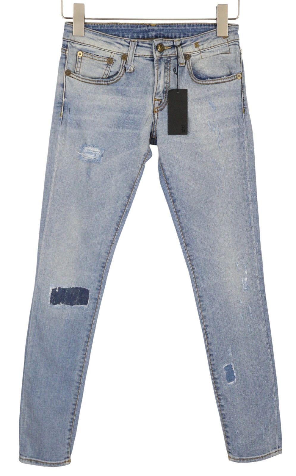 R13 ALISON CROP 24 Light Destroyed Faded Patches Distress 86480 Size 24" / US 00 / IT 34 - 1 Thumbnail
