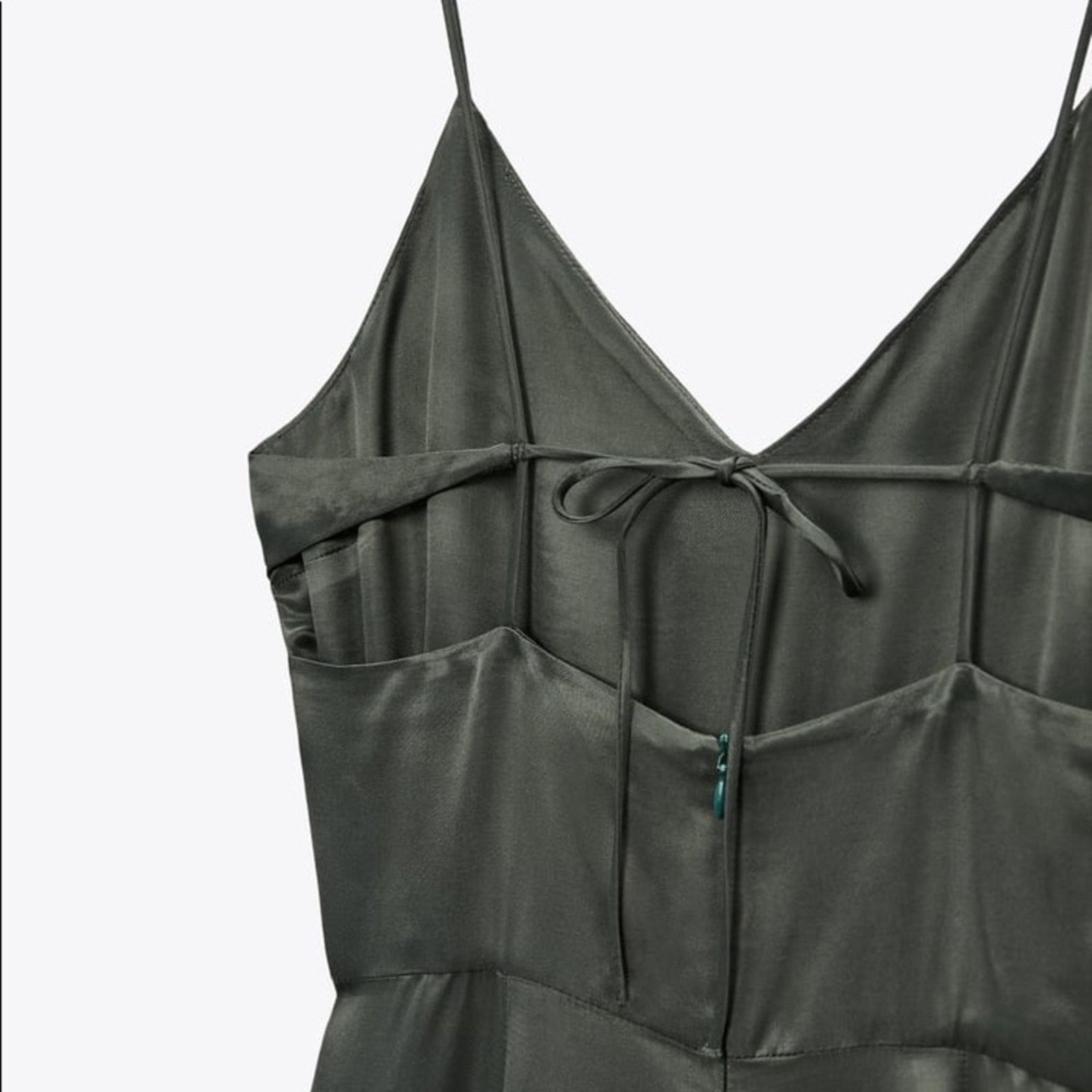 Zara ZARA LONG SATIN EFFECT JUMPSUIT DARK GREEN Size 25" / US 0 / IT 36 - 9 Thumbnail