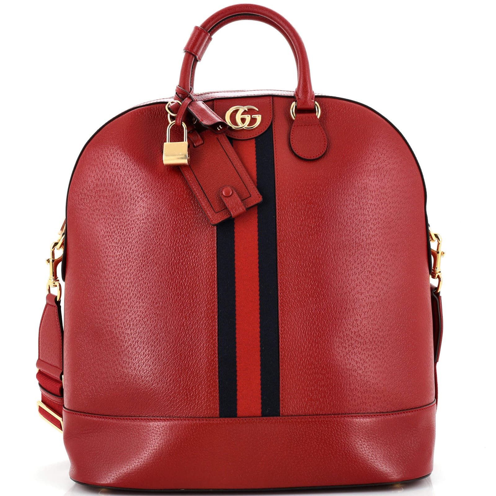 image of Gucci Savoy Web Bowling Tote Leather Small in Red, Women's