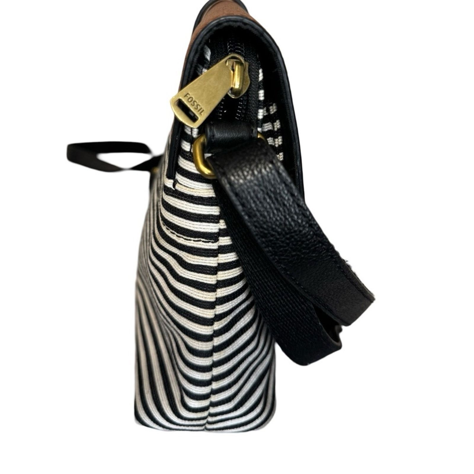 Fossil Fossil Kinley Flap Striped Purse w/Brown Leather Crossbody Size ONE SIZE - 5 Thumbnail