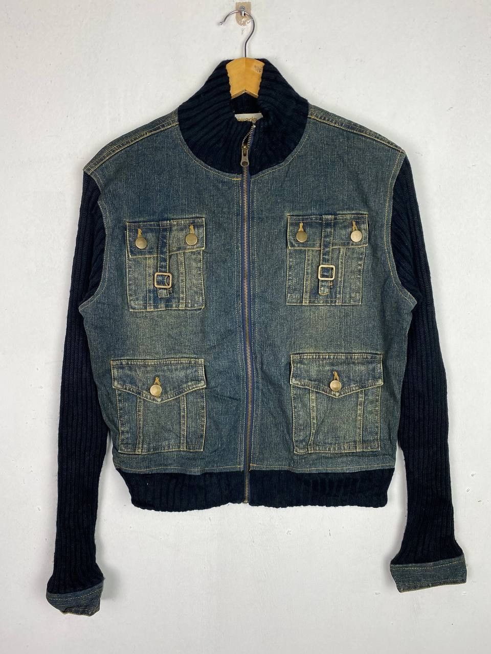 Japanese Brand vintage japanese brands denim jacket knitted sleeves Size M / US 6-8 / IT 42-44 - 1 Thumbnail
