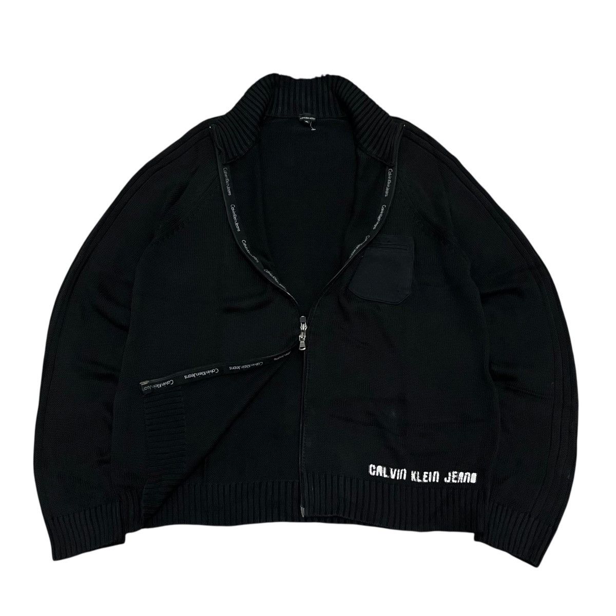 Calvin Klein Full Zip Cable Knit Black Sweater Lgb Style Ifsix Size US XL / EU 56 / 4 - 1 Thumbnail