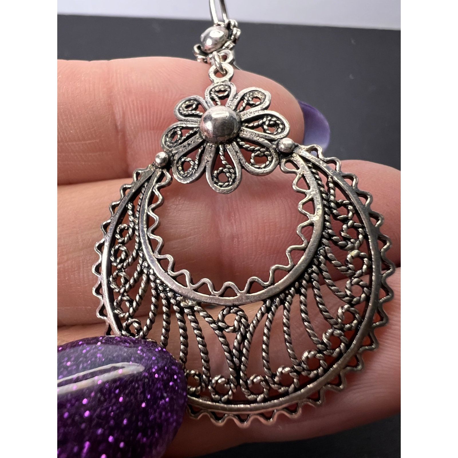 Other Turkish sterling filigree disc dangle drop hook earrings Size ONE SIZE - 8 Thumbnail