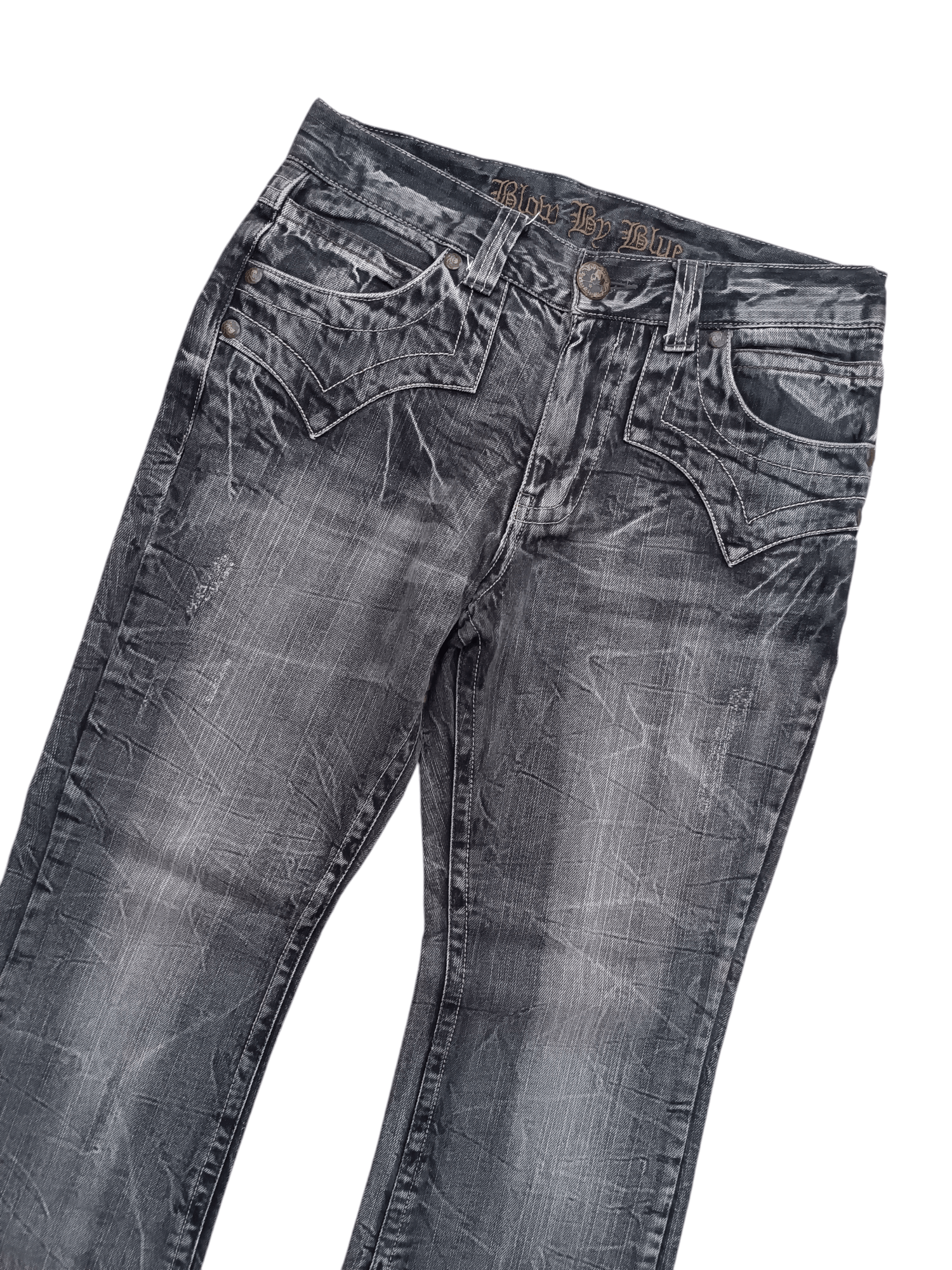 Japanese Brand FLARED 🔥 BLOW BY BLUE DISTRESSED WHISKERS FADED JEANS Size US 31 - 5 Thumbnail