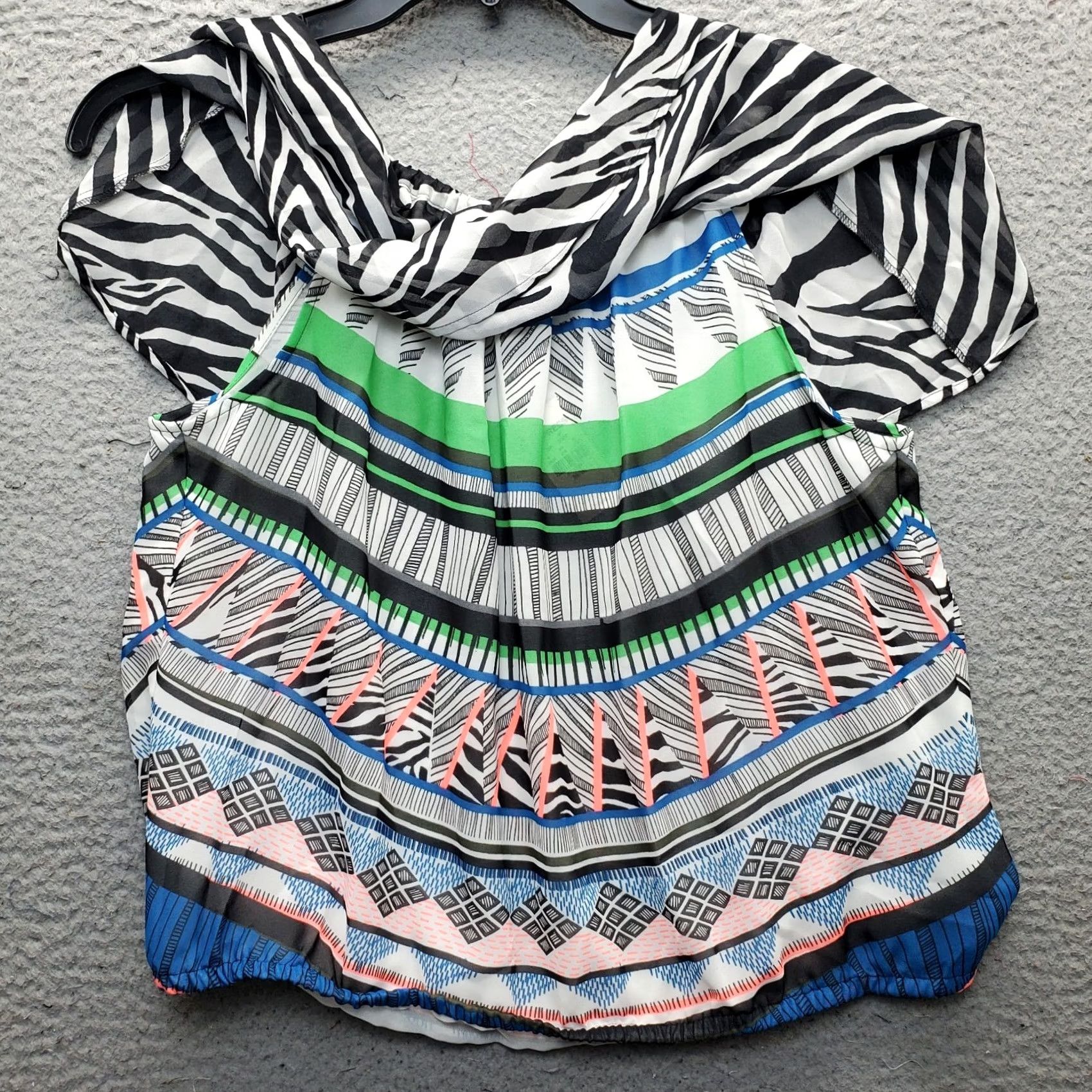 Express Express Blouse Womens M Geometric Sheer Cap Sleeve Stretch Hem Top Size M / US 6-8 / IT 42-44 - 8 Thumbnail