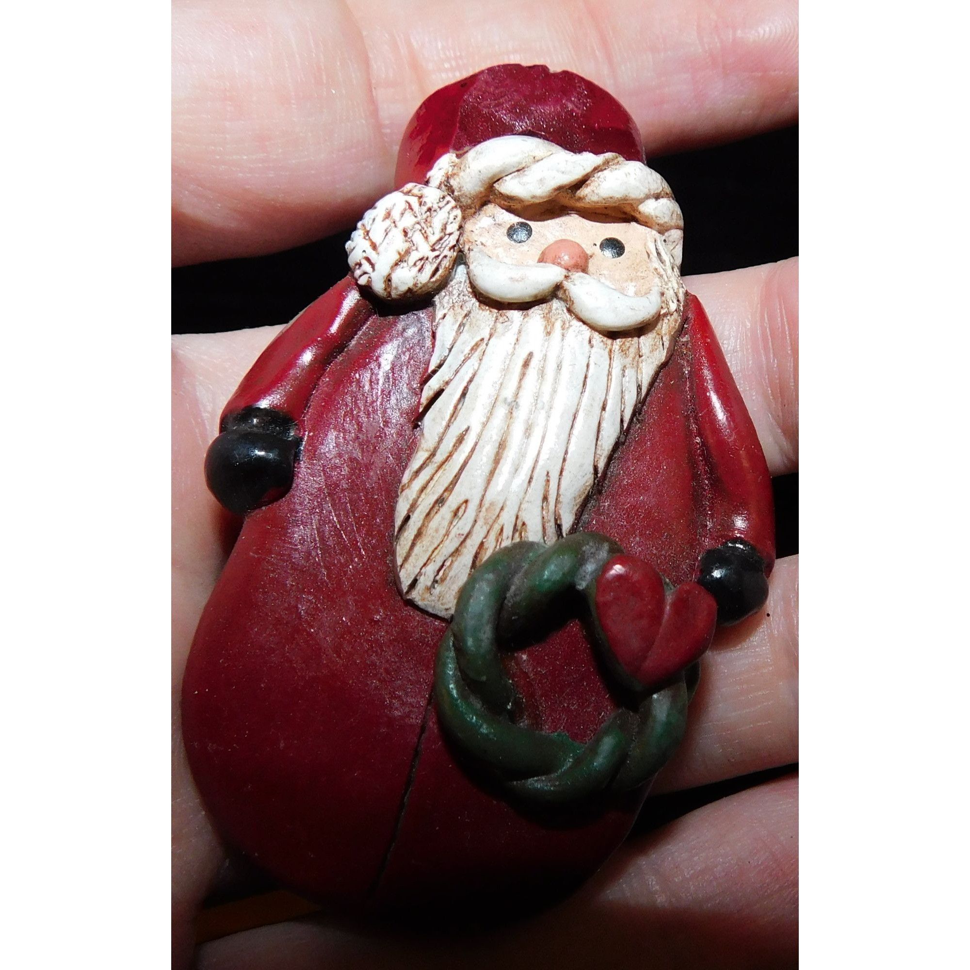Other Vintage Rustic Santa Brooch Painted Wood-Look Size ONE SIZE - 4 Thumbnail