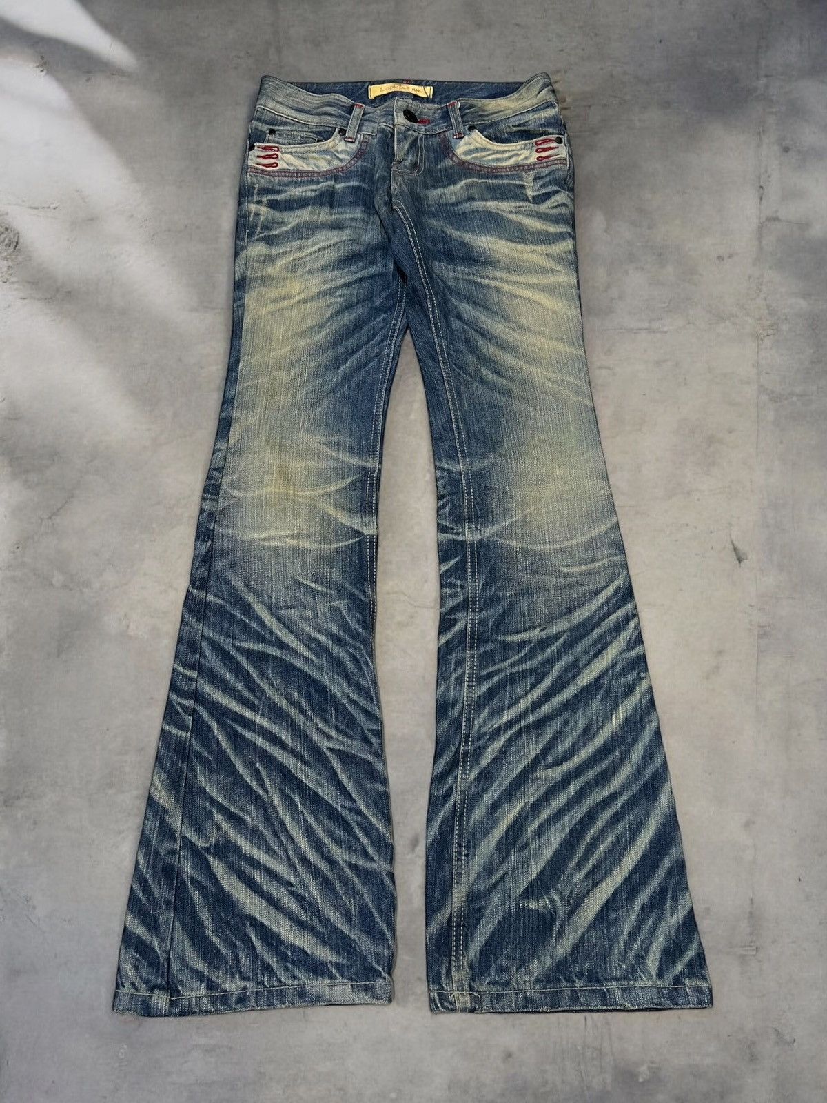 If Six Was Nine × Le Grande Bleu (L.G.B.) × Vintage Look.at.me denim Low Rise Flare Jeans Size US 28 / EU 44 - 1 Thumbnail