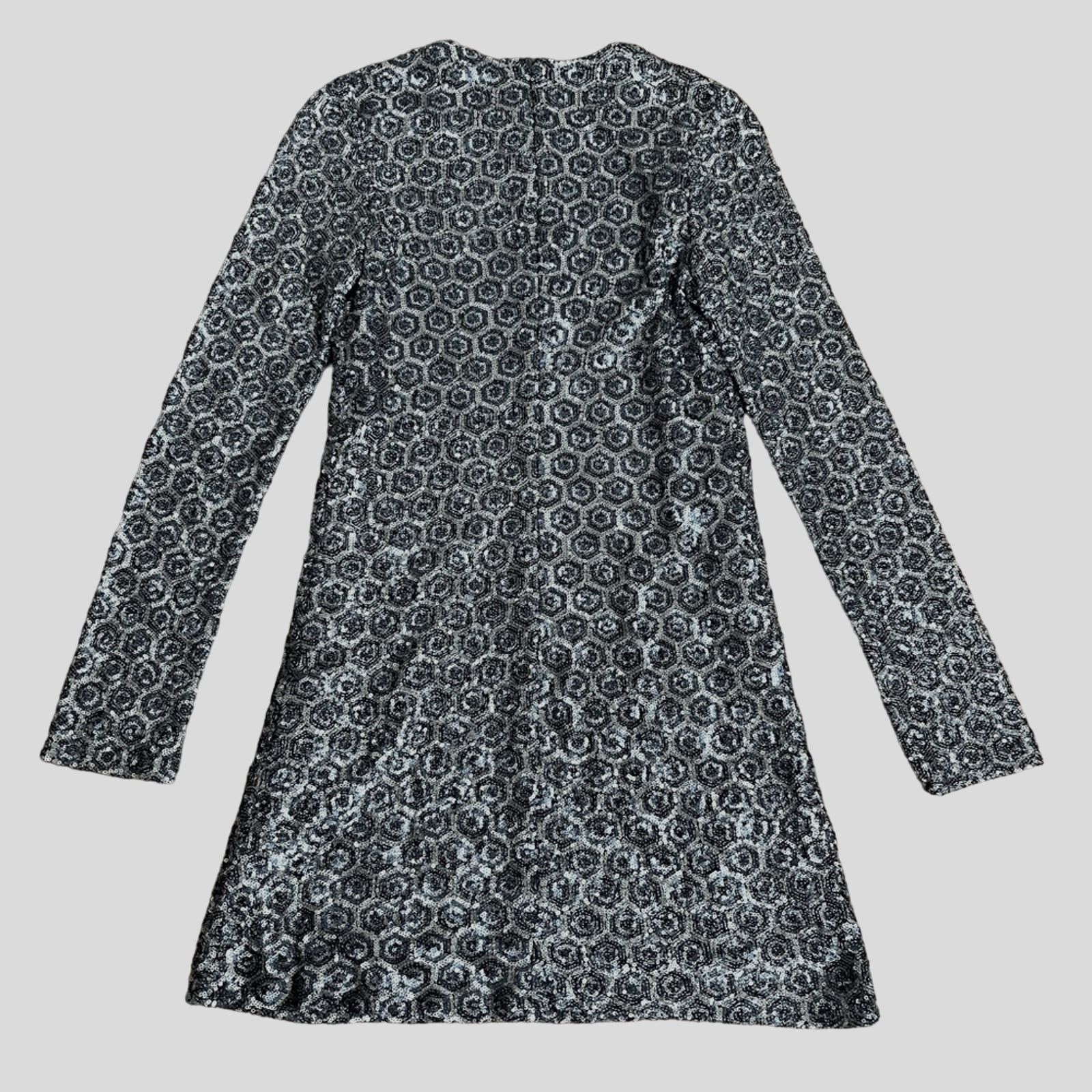 Zara Zara Sequin Silver Blue Gray Long Sleeve Mini Formal Dress Size L / US 10 / IT 46 - 7 Thumbnail