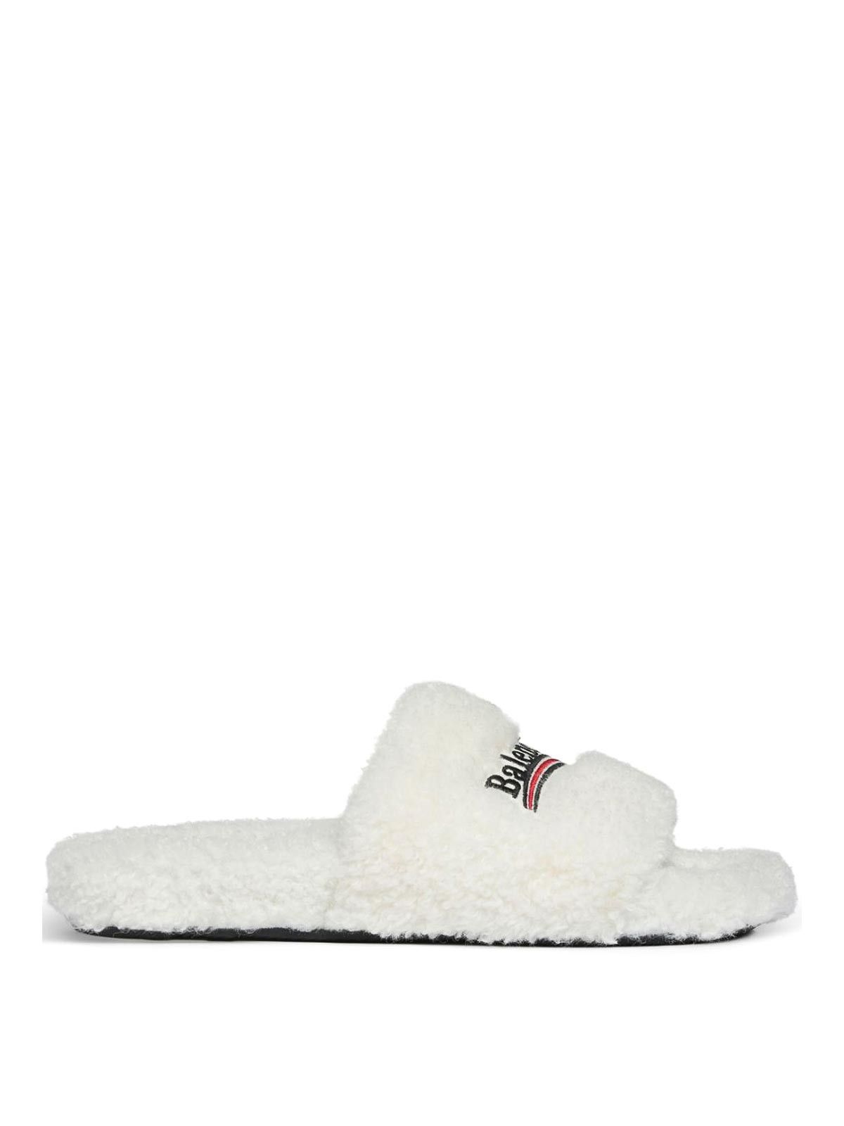 o1s1rm1225 Furry Slide Sandals in White
