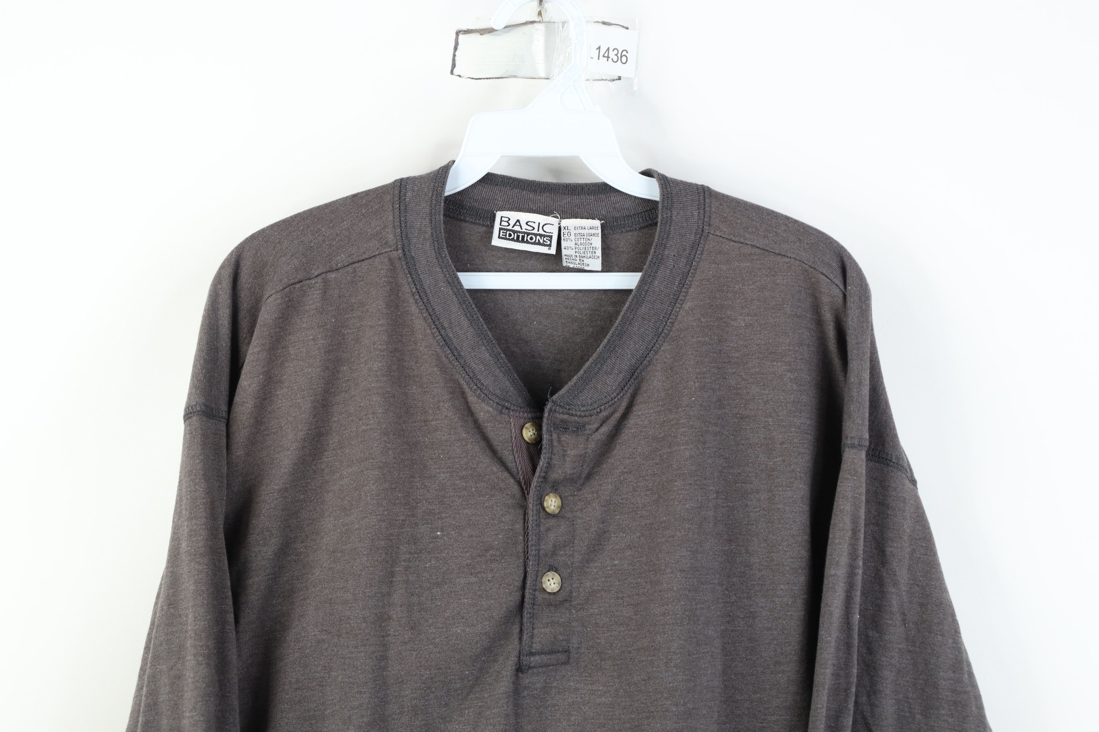 Vintage Vintage 90s Streetwear Blank Long Sleeve Henley T-Shirt Gray Size US XL / EU 56 / 4 - 2 Thumbnail