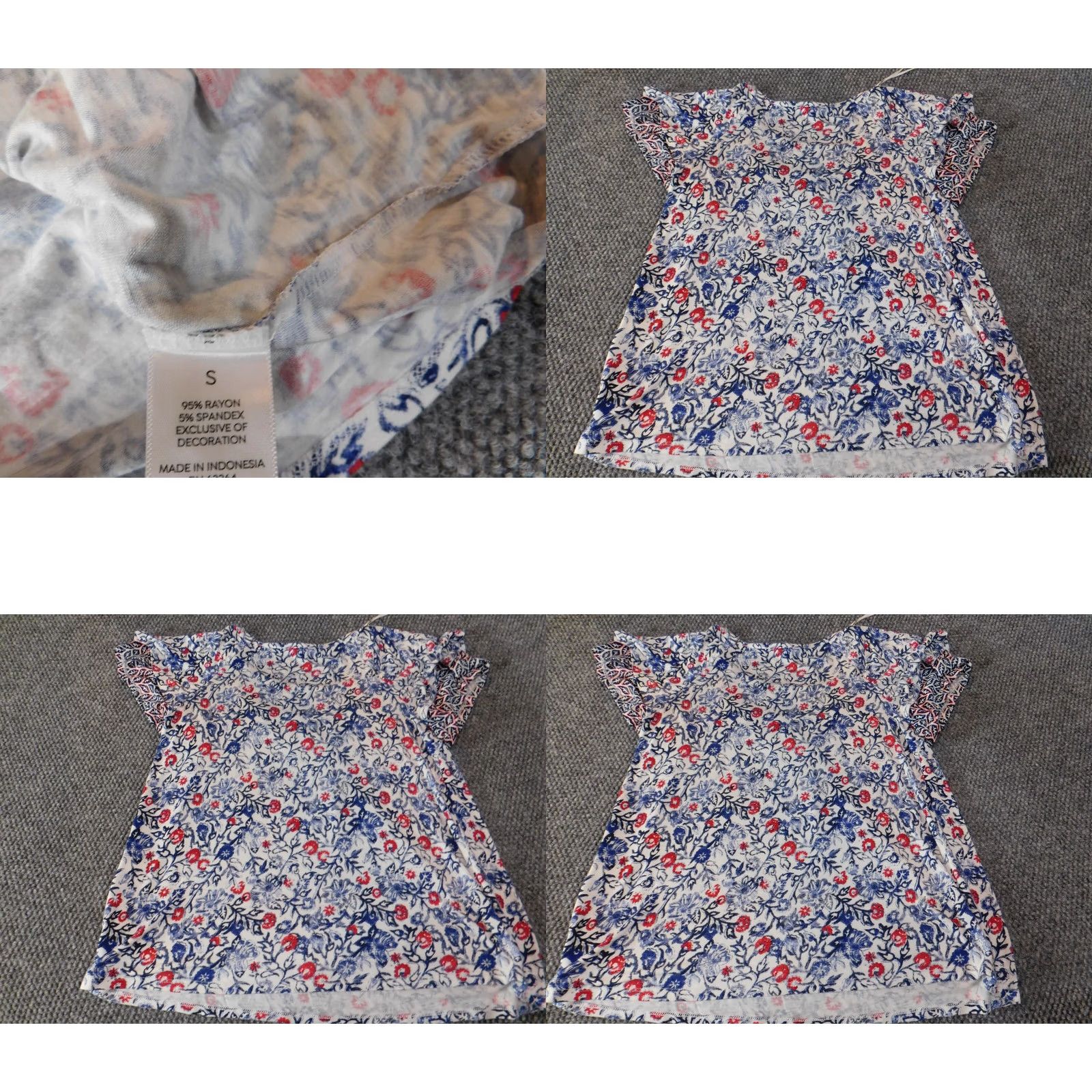 Vintage Westport Womens Blouse S Blue Floral Rayon Spandex Crew Neck Pullover Top Casual Short Sleeve Ruffle Classic Stretch Regular Womens Size S / US 4 / IT 40 - 8 Thumbnail