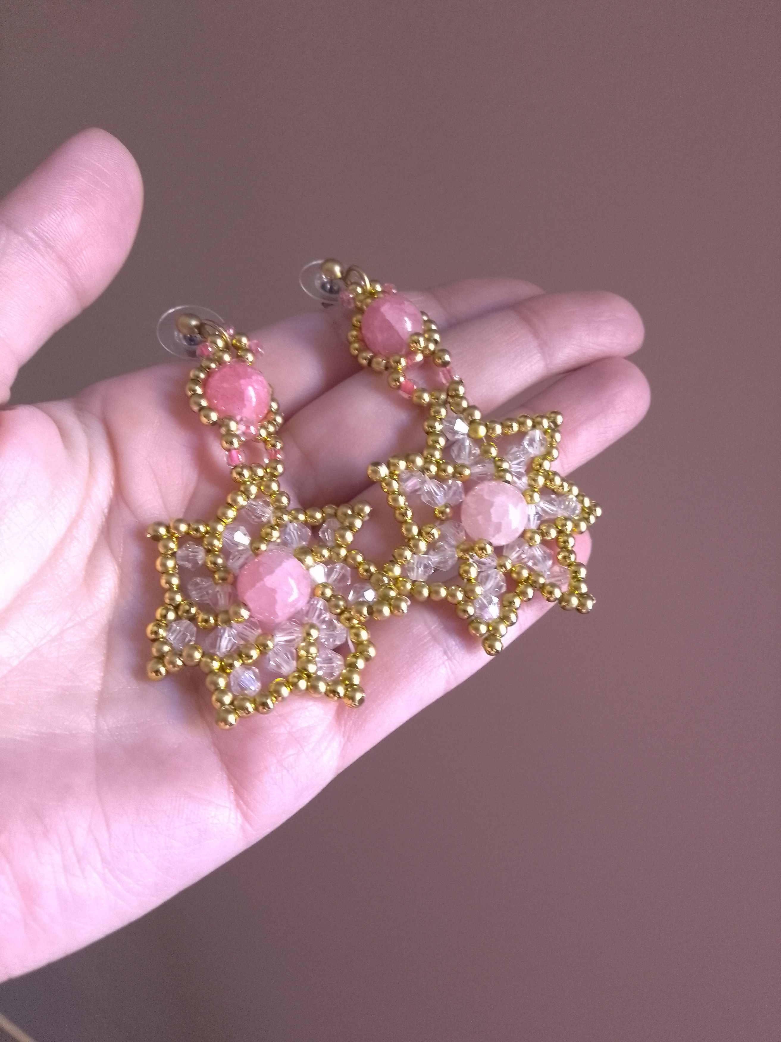 Handmade Glamour Earrings Pink Rhodochrosite gemstones. Star shape Size ONE SIZE - 3 Thumbnail