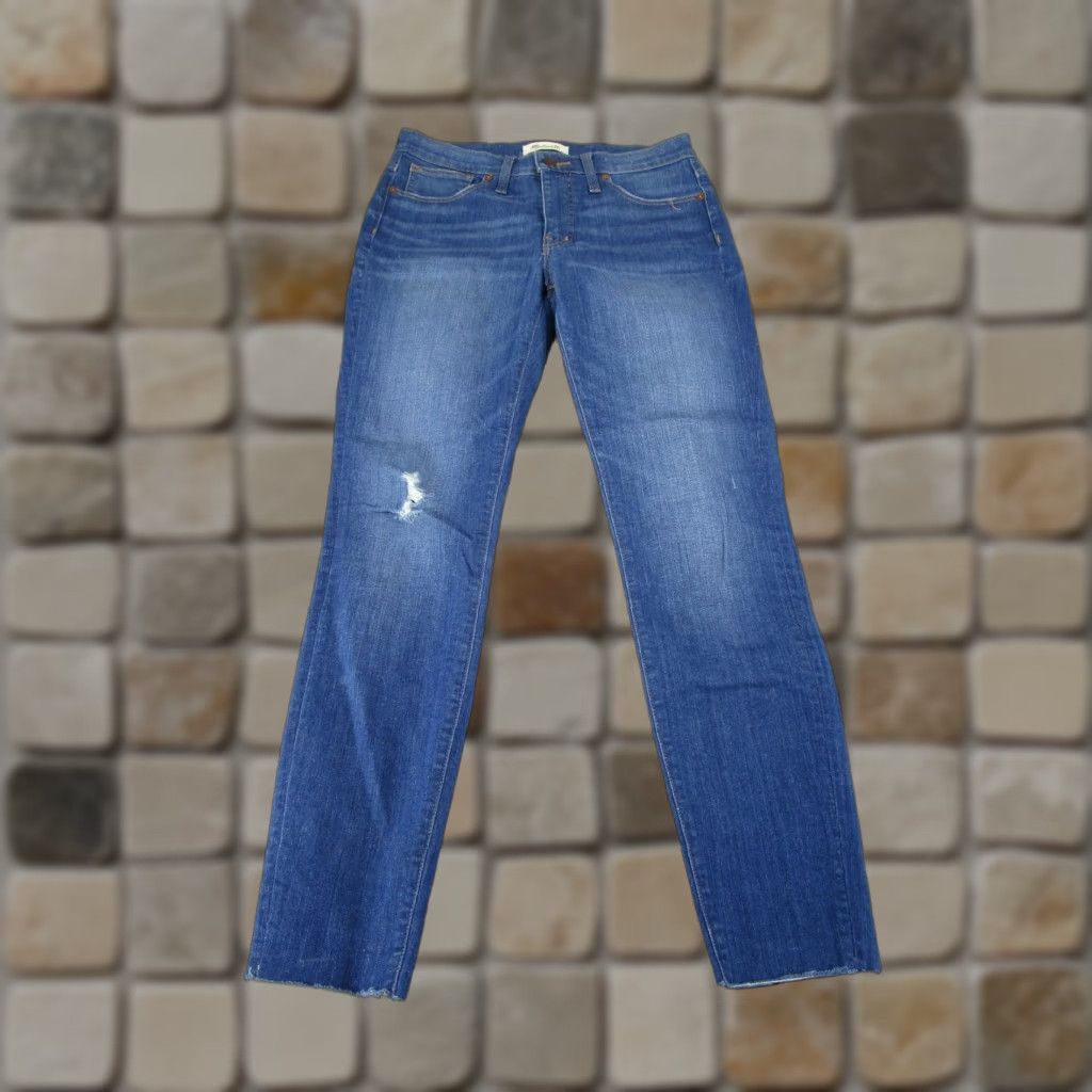 Madewell VINTAGE Madewell Jeans Womens 28 Skinny Mid Rise Dark Wash Denim Raw Hem Blue 2010s Womens Size 28" / US 6 / IT 42 - 1 Thumbnail