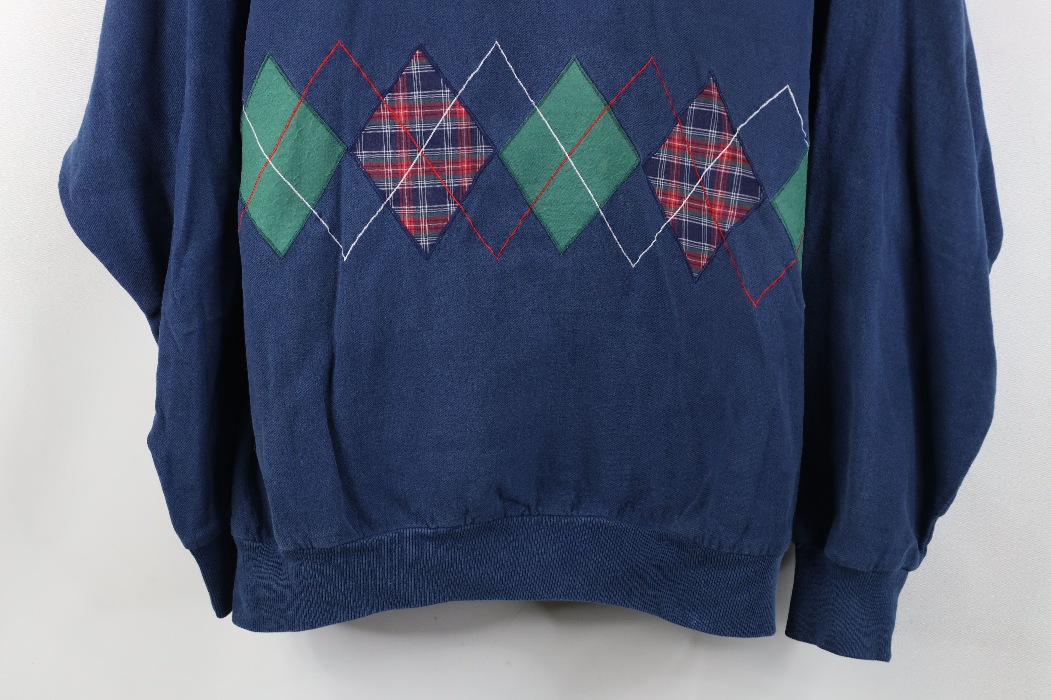 Vintage Vintage 80s Baggy Argyle French Terry Sweatshirt Blue USA Size L / US 10 / IT 46 - 3 Thumbnail