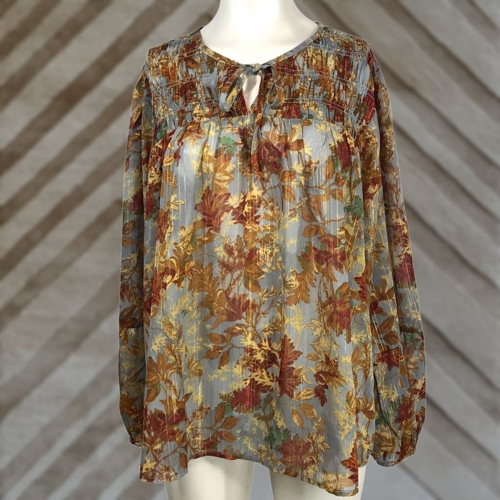 Vintage MAURICES Womens 1X GREY FLORAL LONG SLEEVE ROUND NECK POLYESTER BLEND TOP Size XL / US 12-14 / IT 48-50 - 1 Thumbnail