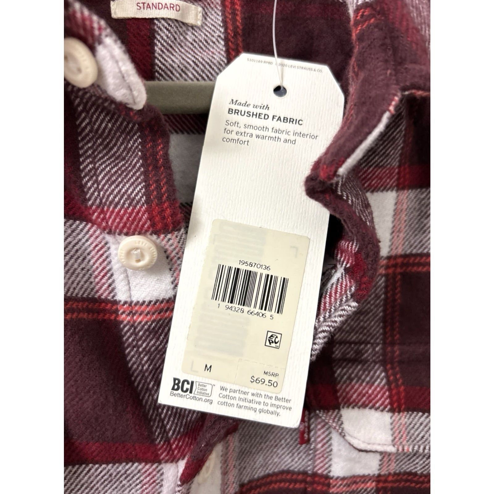 Levi's Levi's Flannel Shirt Mens M Burgundy White Plaid Button-Up Long Sleeve NWT Brushed Cotton Casual Workwear 70 MSRP Size US M / EU 48-50 / 2 - 5 Thumbnail