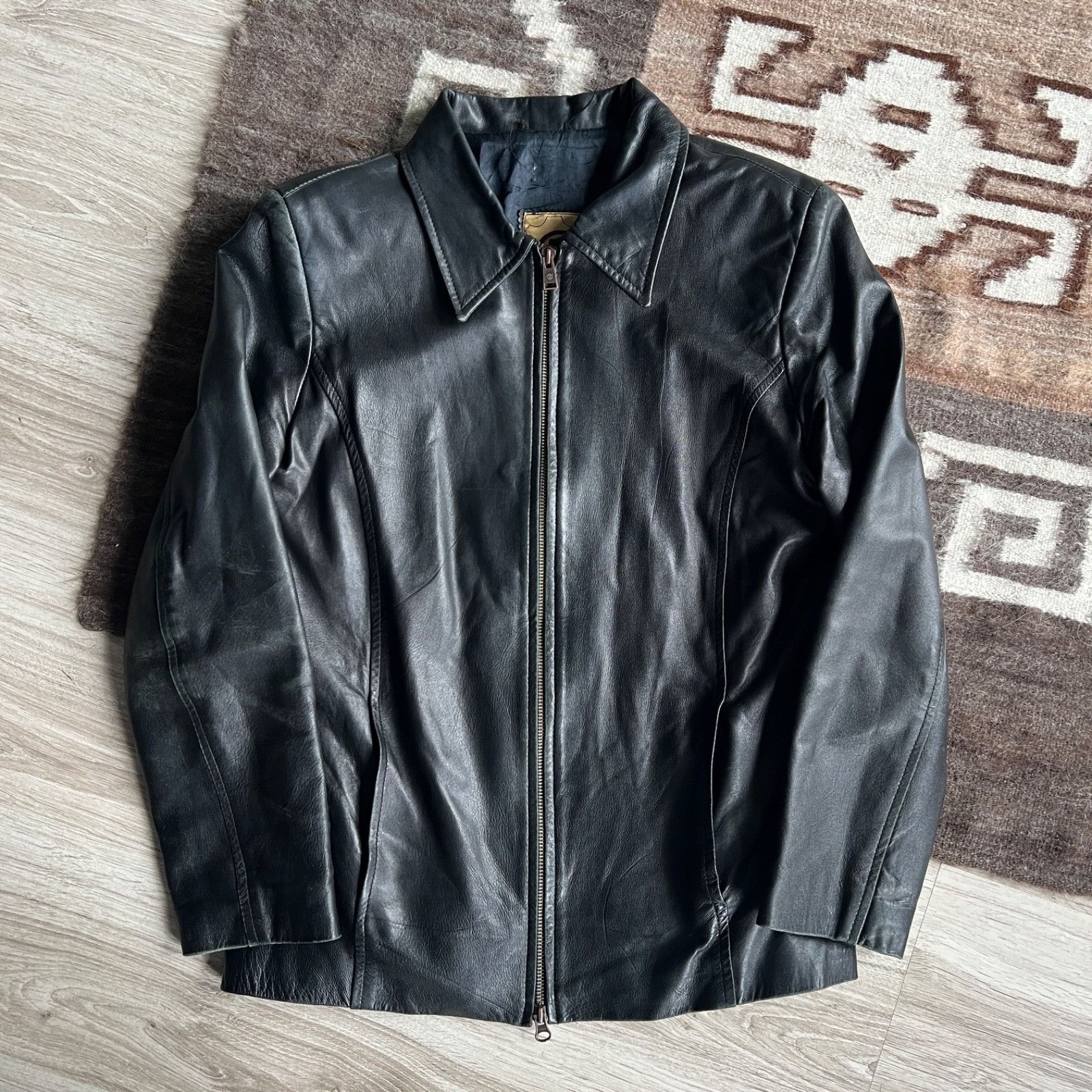 Genuine Leather Vintage French European Leather Minimalist Jacket 9908AC Size L / US 10 / IT 46 - 2 Thumbnail