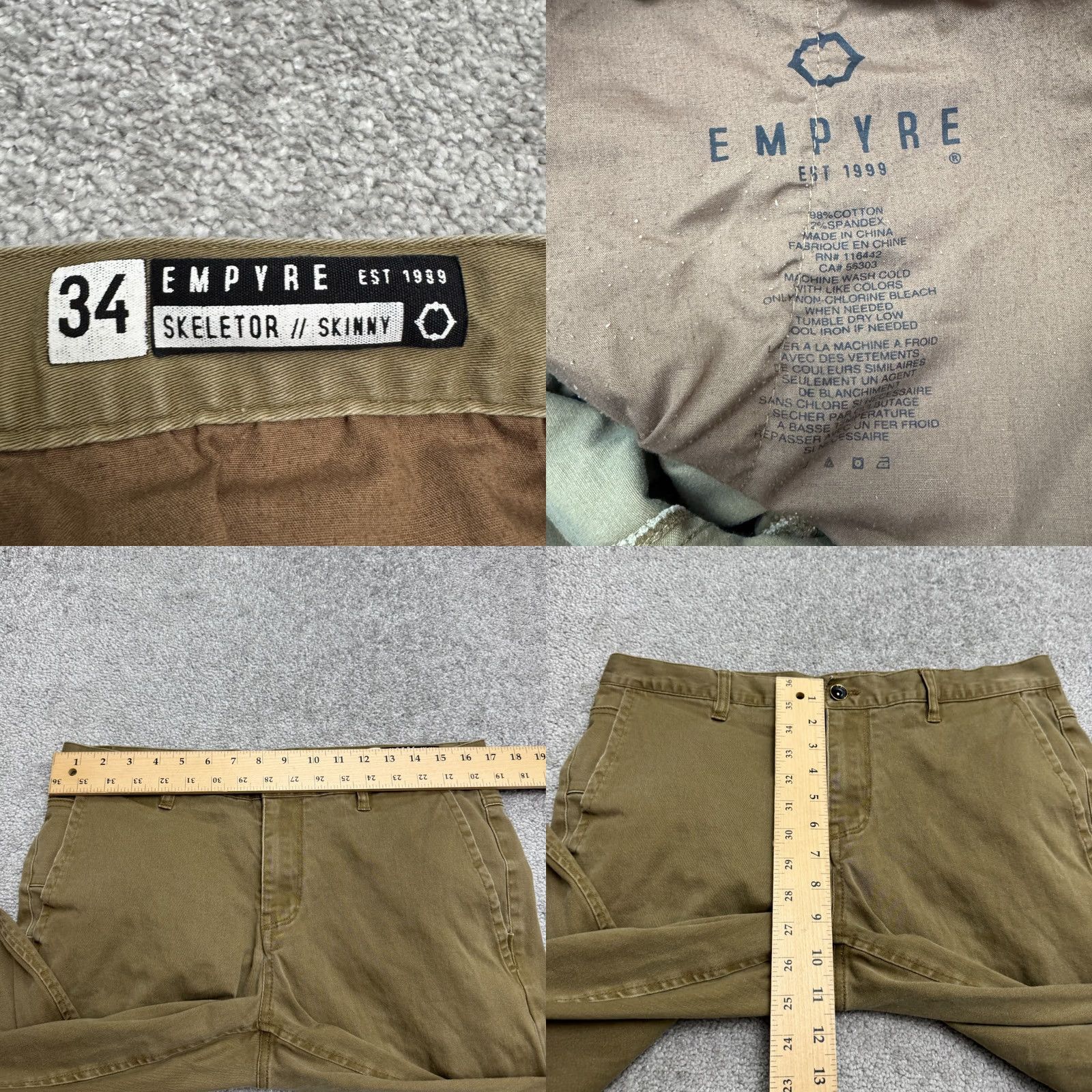 Empyre Empyre Skeletor Slim Straight Chino Pants Mens 34 Khaki Green 31 Inseam Pockets Vintage No Size US 34 / EU 50 - 8 Thumbnail