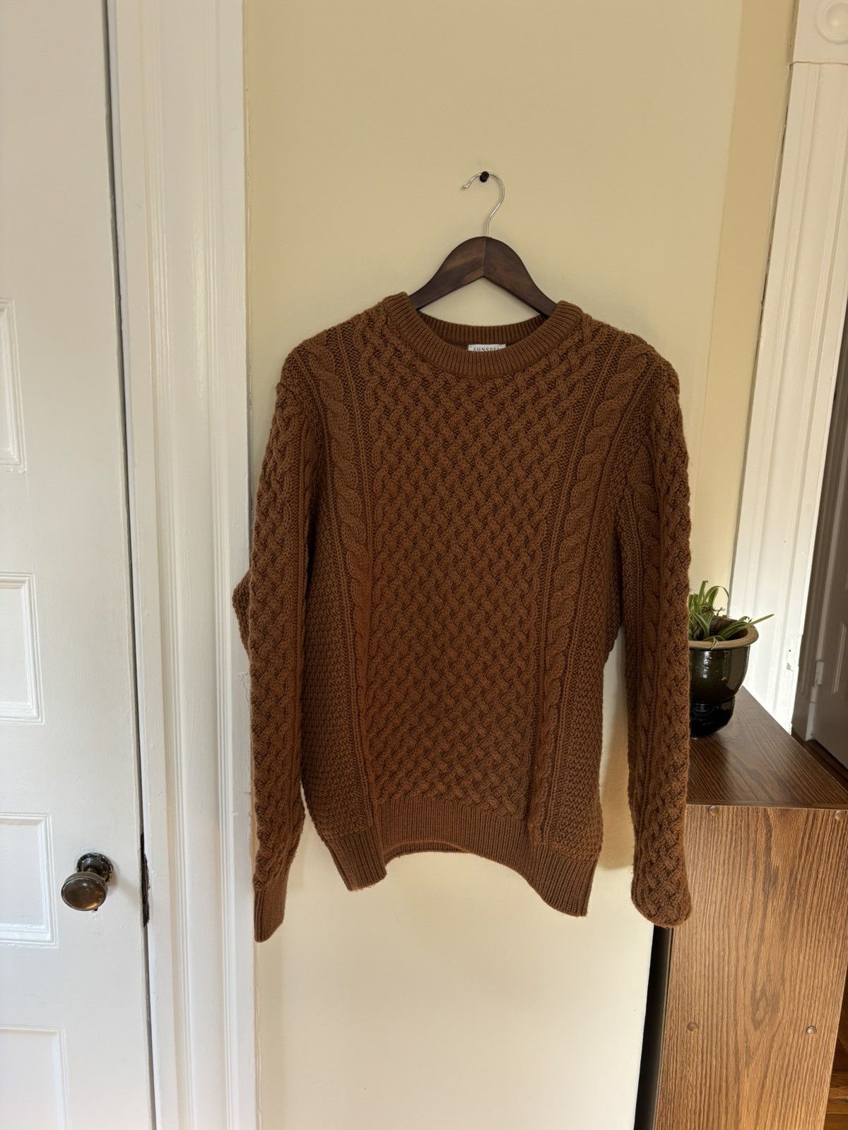 Cable Knit Merino Wool Sweater England (Orange/Brown)