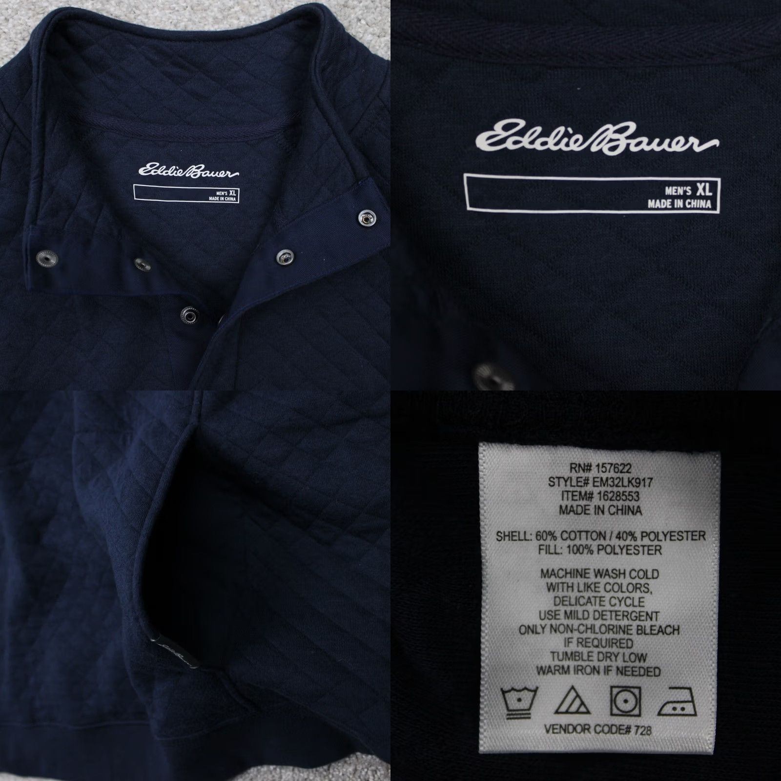 Eddie Bauer Eddie Bauer Sweatshirt Mens XL Blue Quilted Mock Neck Henley L/S Sweater Size US XL / EU 56 / 4 - 8 Thumbnail