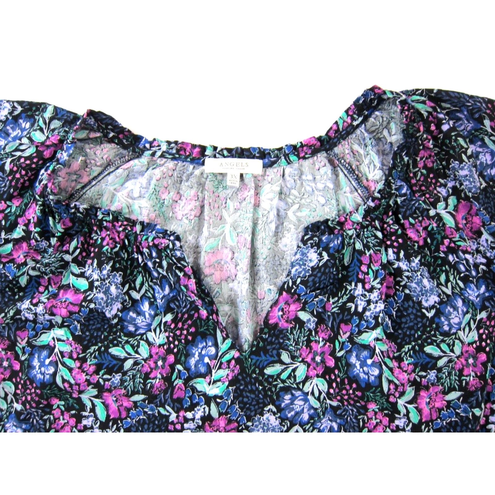 Vintage Angels Forever Young NWT Floral Short Sleeve Blouse 3X Pink Green Rayon V-Neck Blouse Women Tunic Blouse Size XXL / US 16-18 / IT 52-54 - 5 Thumbnail