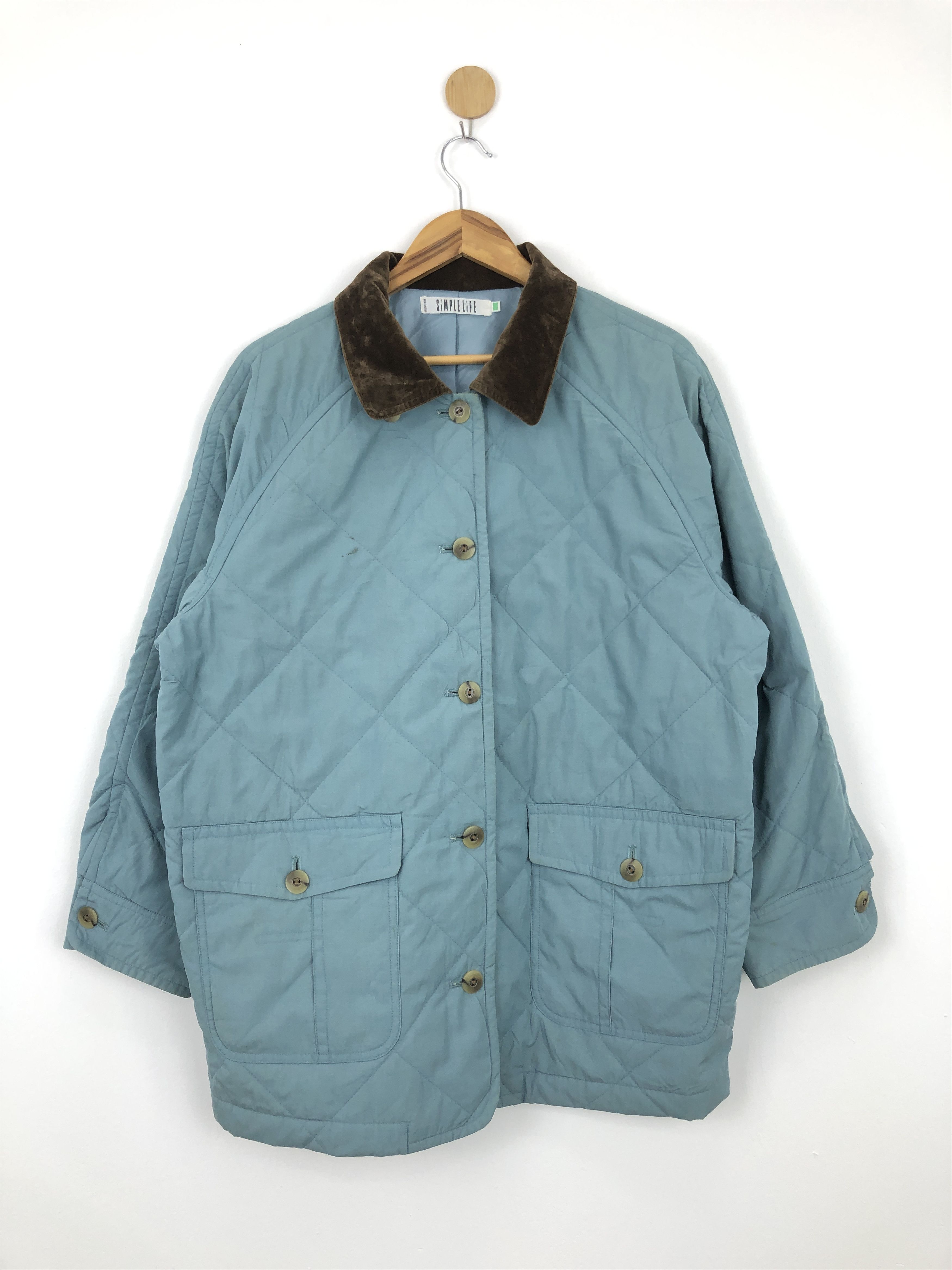 image of Vintage Quilted Button Up Jacket in Light Blue, Men's (Size Medium)