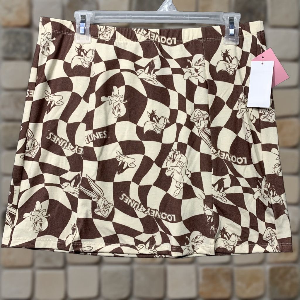 Vintage VINTAGE Looney Tunes Skirt Women’s L Brown & Cream Mini 16 in Bugs Bunny Daffy Tweety Sylvester NWT Clothing Blackout? Size 36" / US 14 / IT 50 - 1 Thumbnail