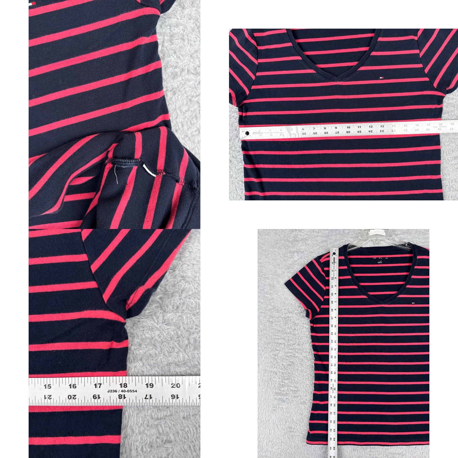 Tommy Hilfiger VINTAGE Tommy Hilfiger T-Shirt Juniors XL Pink Blue Stripe Short Sleeve Cotton V-Neck Casual All Seasons Women Size XL / US 12-14 / IT 48-50 - 8 Thumbnail