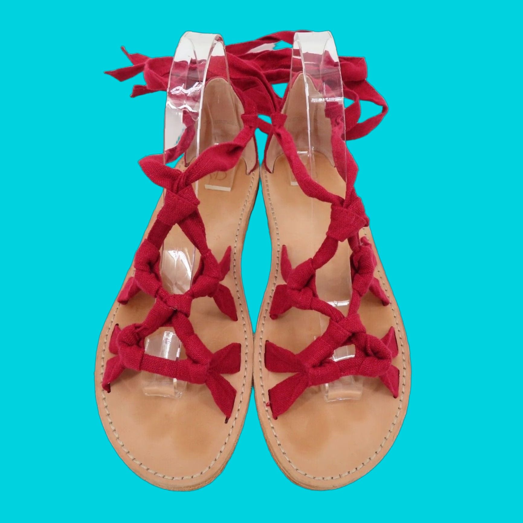 Vintage AD & Daughters Sandal Womens 8 Gladiator Open Toe Lace Up Flat Red Bristela Shoes Size US 8 / IT 38 - 1 Thumbnail