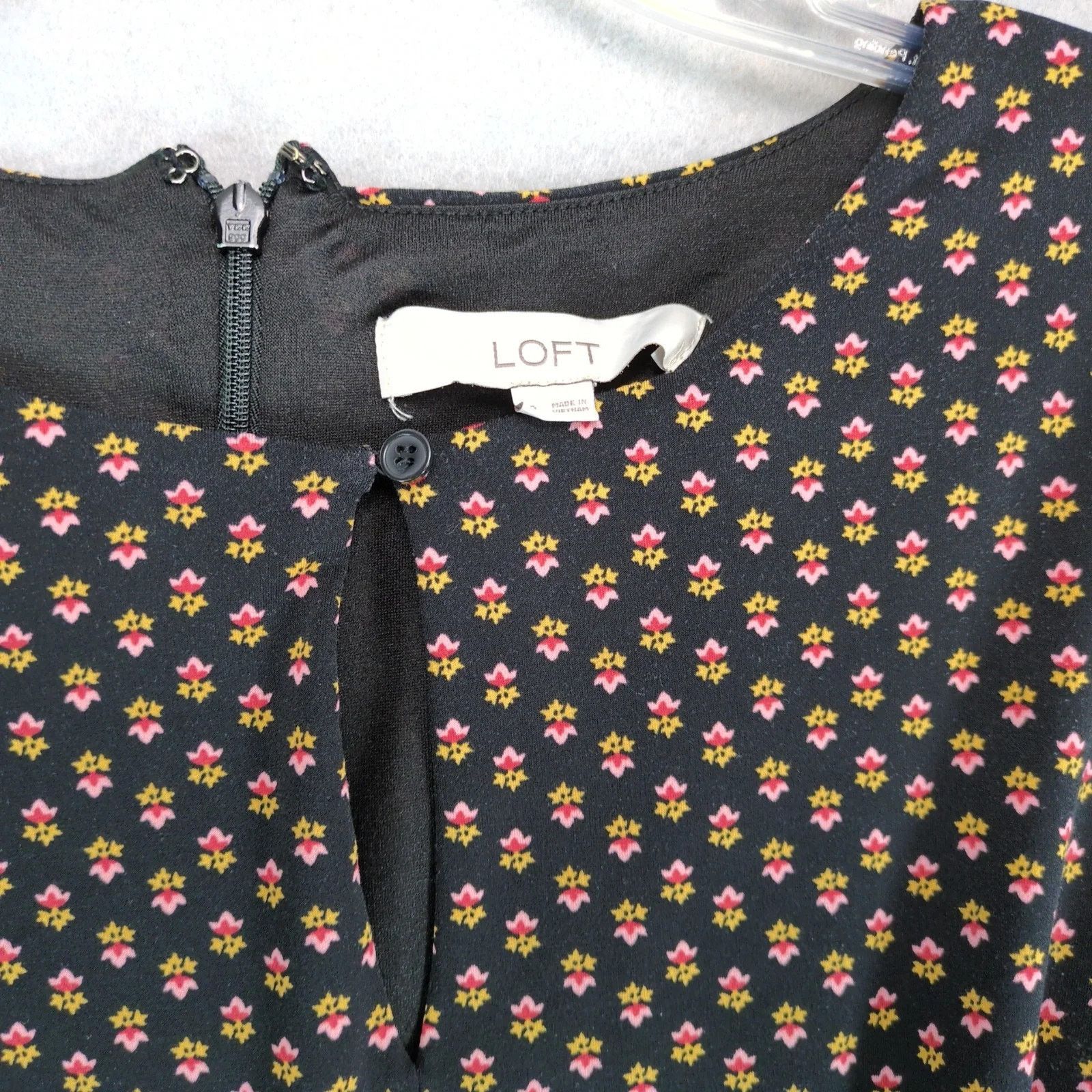 Loft Loft Floral Black Blouson Dress Sz 8 Keyhole Neck Long Slv Size M / US 6-8 / IT 42-44 - 3 Thumbnail