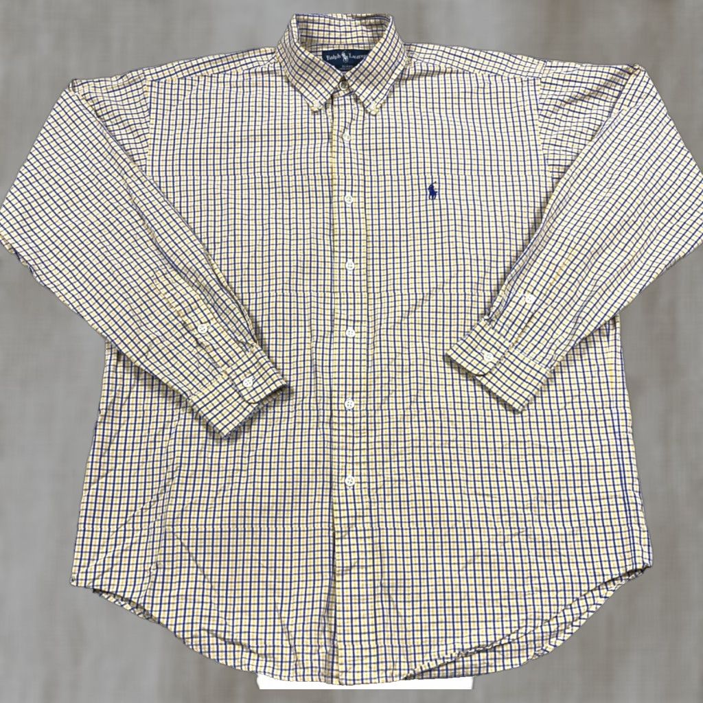 Ralph Lauren Ralph Lauren Shirt Men Medium Yellow Blue Button Up Blake Tattersall Plaid Dress Shirt Size 40R - 1 Thumbnail
