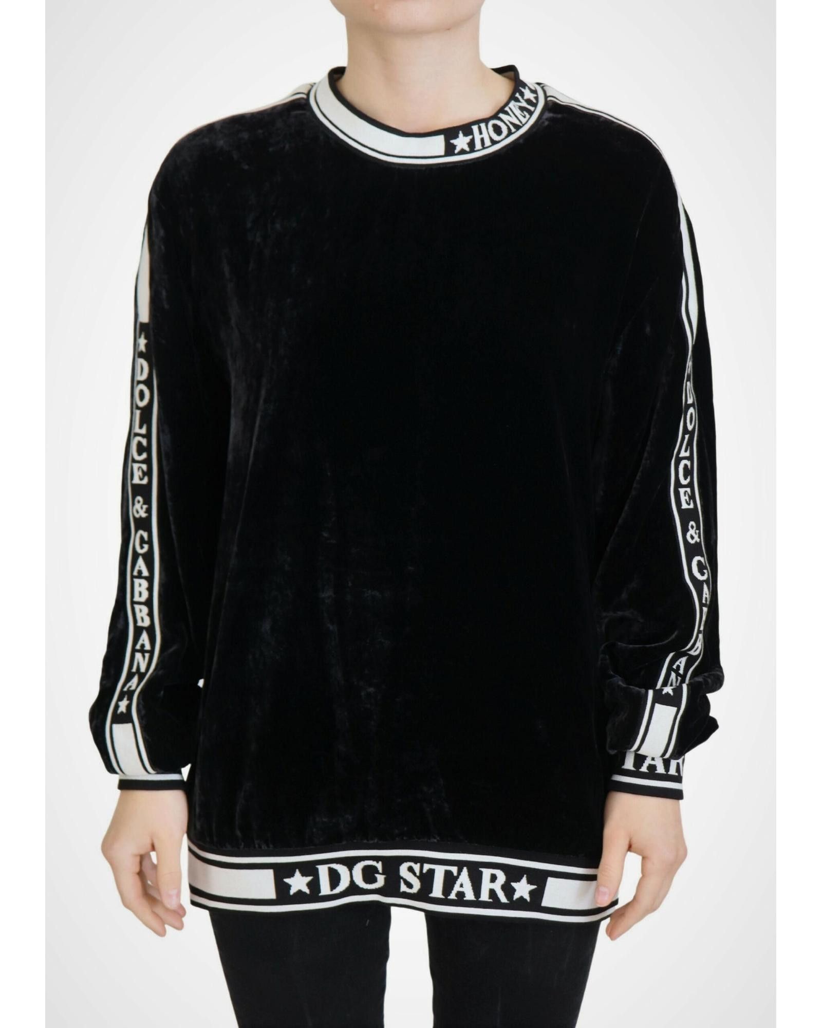 image of Dolce Gabbana Gorgeous Velvet Crewneck Pullover Sweater in Black, Women's (Size Small)