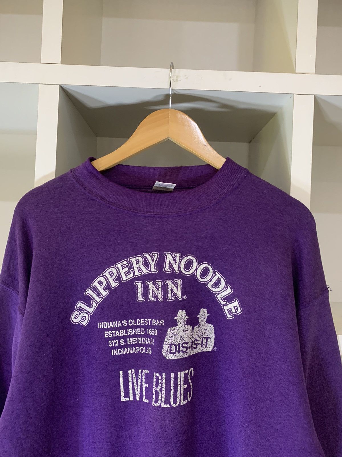 image of Fruit Of The Loom x Vintage Slippery Noodle Inn Live Blue Sweatshirt in Purple, Men's (Size XL)