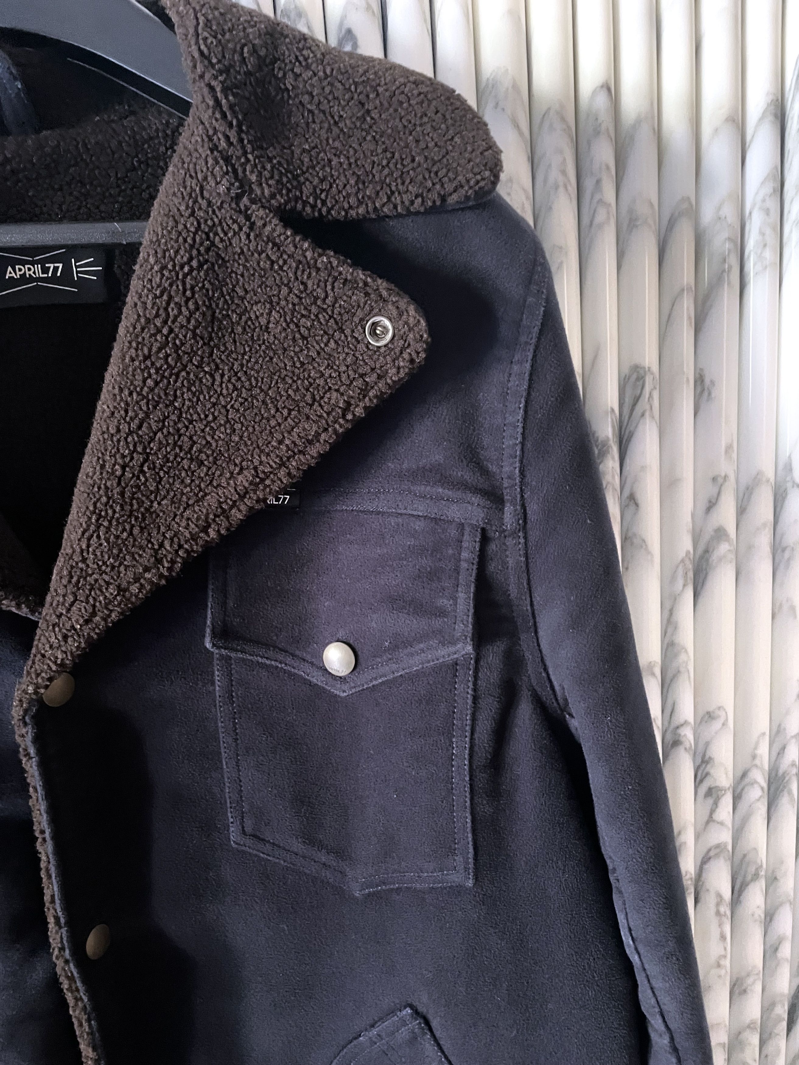 April 77 SHEARLING LINED VEGAN SUEDE PEA COAT Size US L / EU 52-54 / 3 - 4 Thumbnail