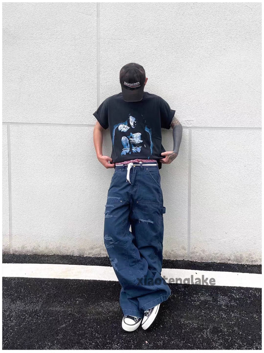 Vintage Unisex utility loose baggy carpenter hiphop ripe pants Size US 33 - 1 Thumbnail