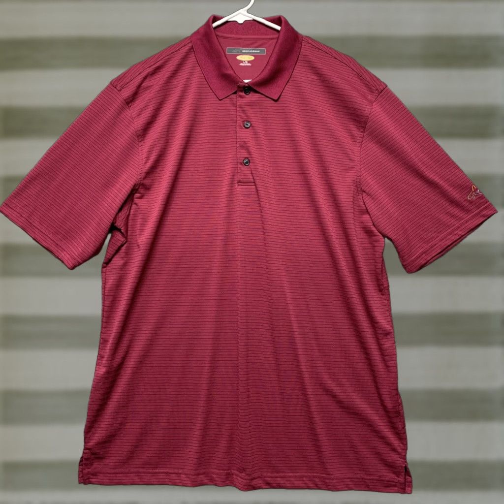 Vintage Greg Norman Polo Shirt Mens Large Burgundy Striped Playdry Jersey LG Size US L / EU 52-54 / 3 - 1 Thumbnail