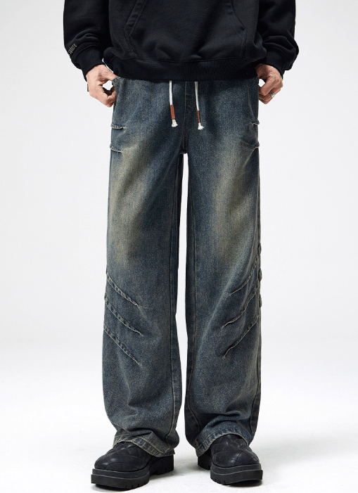Japanese Brand × Jean American dirtyfit distressed stitching drawstring jeans y2k Size US 32 / EU 48 - 1 Thumbnail