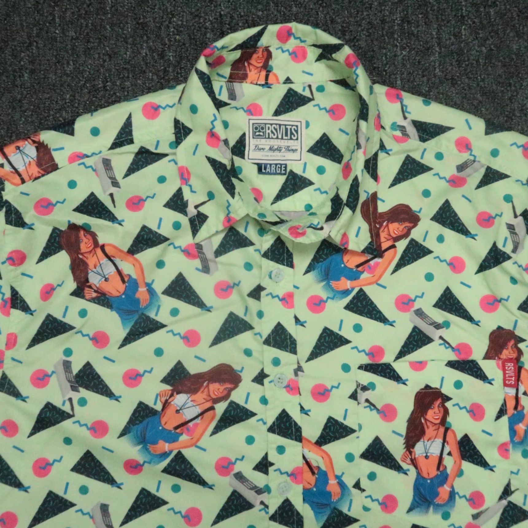 Bell RSVLTS Shirt Large Green Short Sleeve Abstract Geometric Mens Casual Size US L / EU 52-54 / 3 - 2 Thumbnail