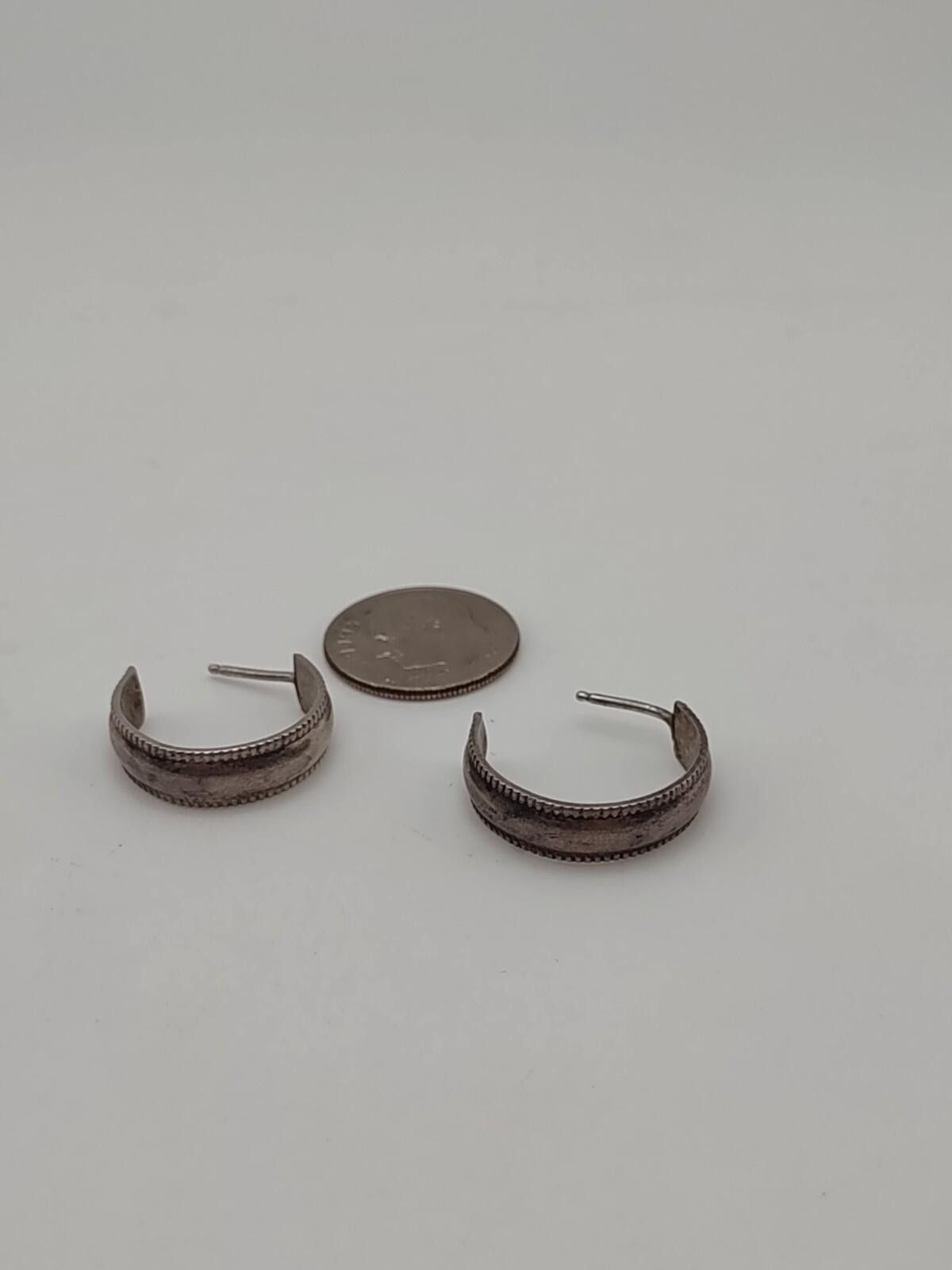 The Unbranded Brand Vintage Sterling Silver Beaded J-Hoop Earrings - 4.61g Size ONE SIZE - 4 Thumbnail