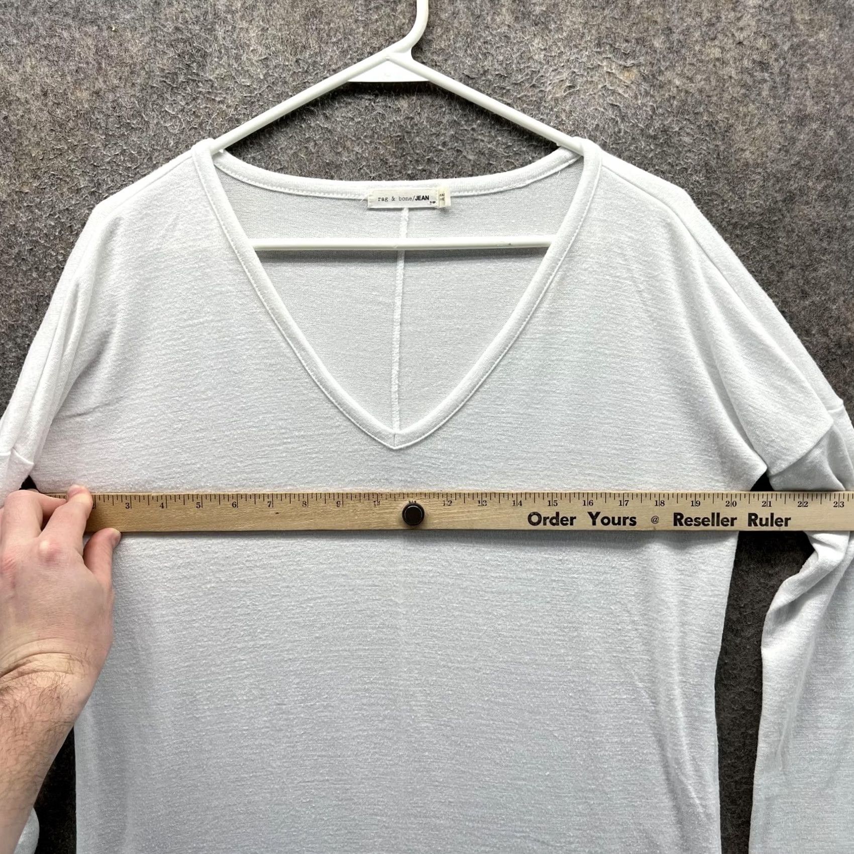 Vintage Rag & Bone/JEAN Shirt Womens Small White V Neck Long Sleeve Jersey Stretch Top Size S / US 4 / IT 40 - 3 Thumbnail