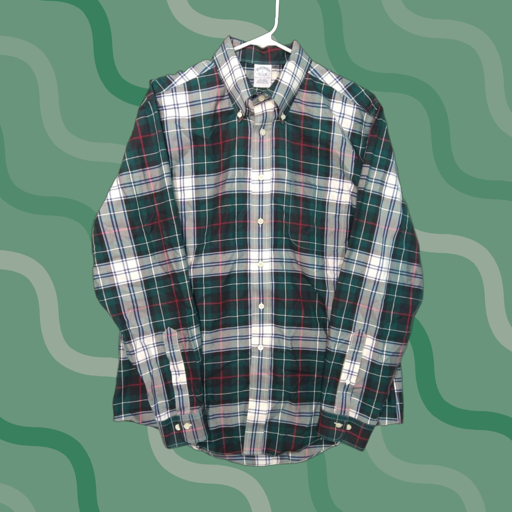 Brooks Brothers Brooks Brothers Non-Iron Long Sleeve Button-Up Shirt Mens Large Green Plaid Classic 346 Size US L / EU 52-54 / 3 - 1 Thumbnail