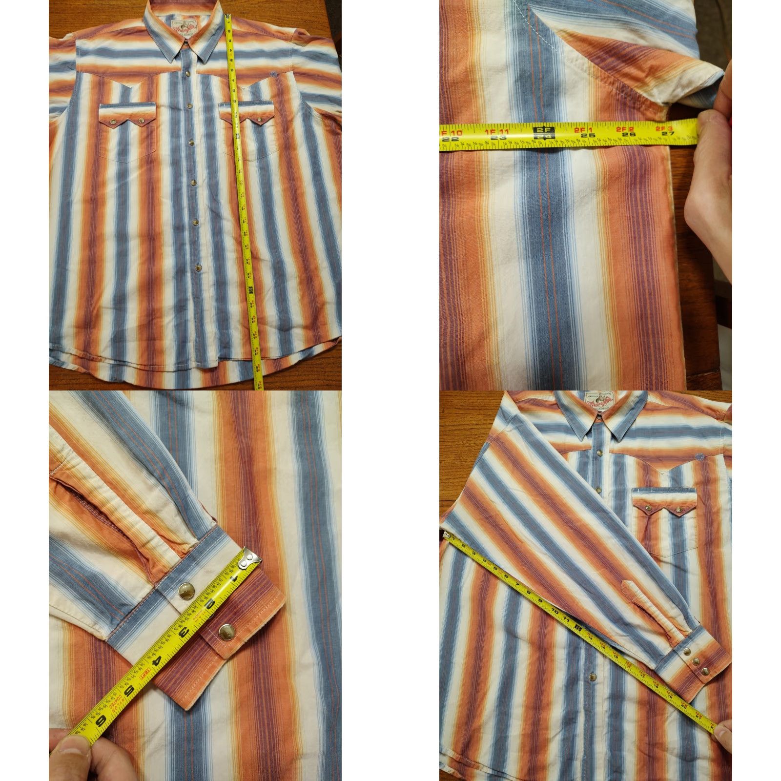 Wrangler Wrangler Mens XL Orange White Blue Sawtooth Striped Pearl Snap Western Cowboy Size US XL / EU 56 / 4 - 8 Thumbnail