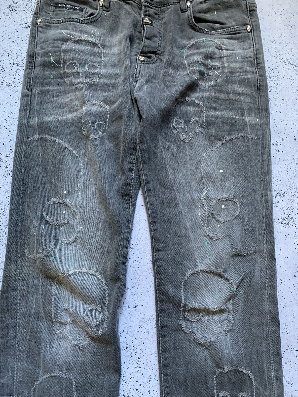 Andy Warhol × Philipp Plein Skull Denim Philipp Plein Distressed Fabric Dsquared Style Size US 33 - 2 Thumbnail