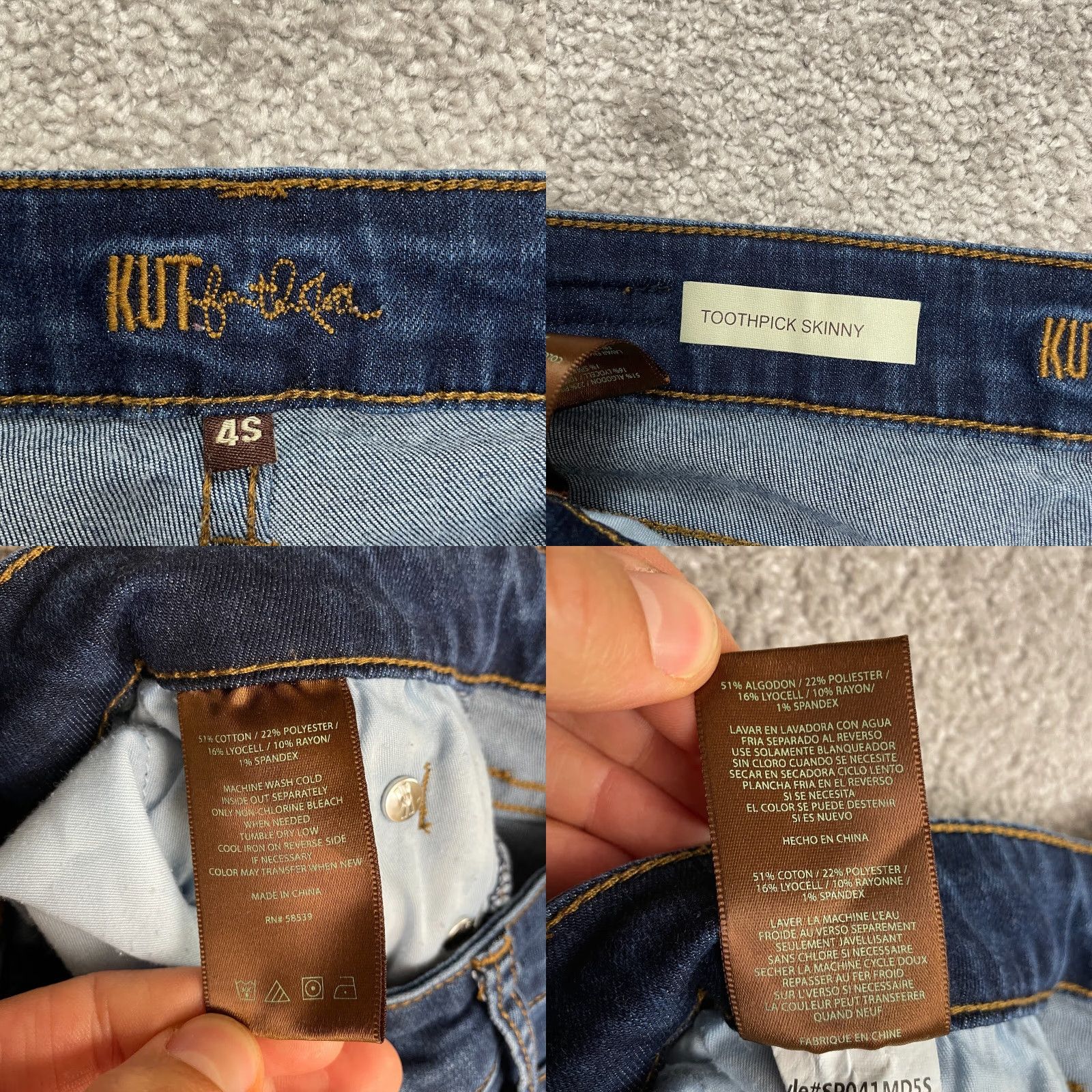 Vintage VINTAGE KUT From The Kloth Womens Skinny Denim Jeans 4S Blue Distressed 28-Inch Inseam Size 27" / US 4 / IT 40 - 8 Thumbnail
