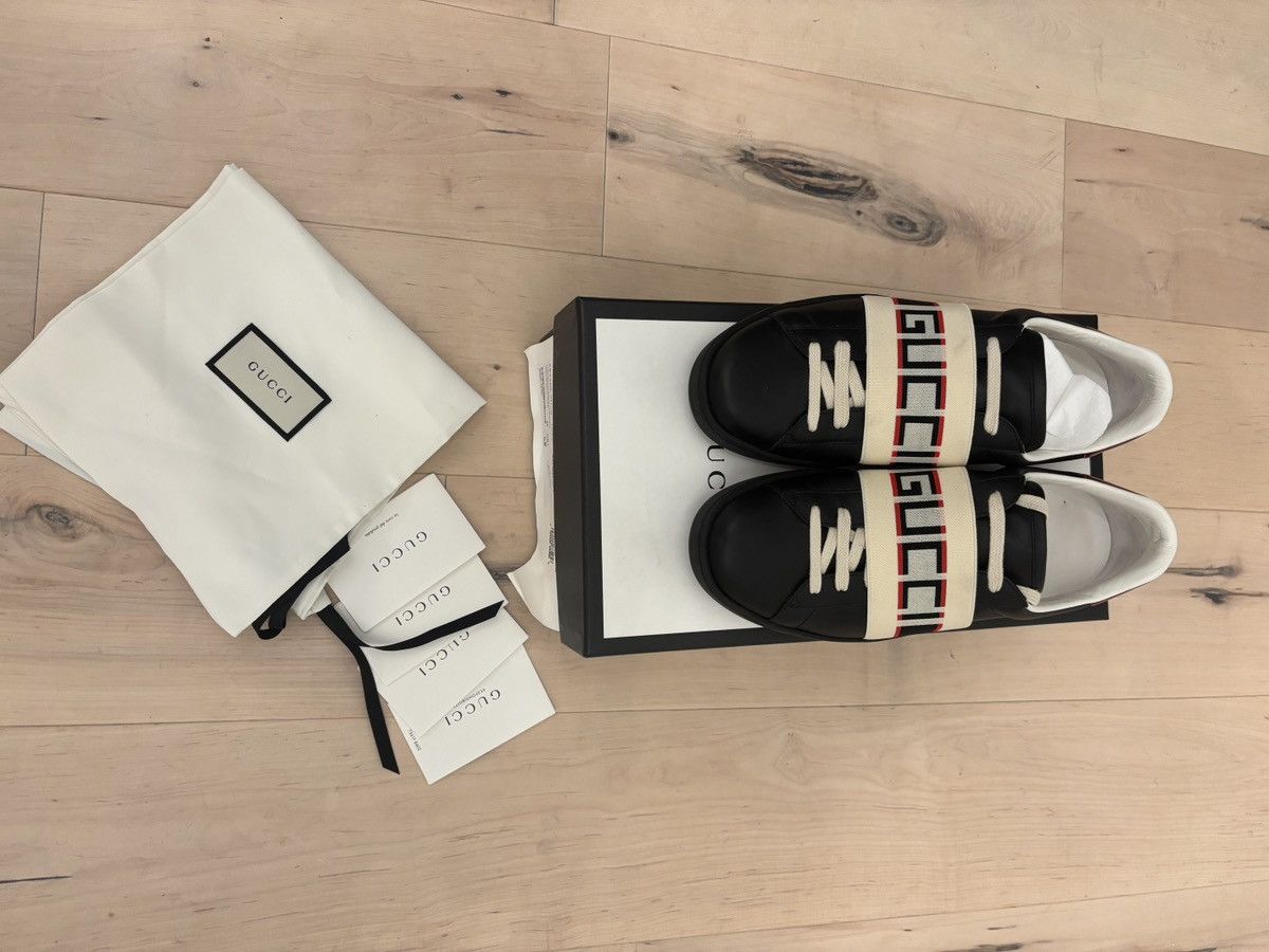 Gucci Gucci Ace Stripe Leather ‘Black’ Size US 8.5 / IT 38.5 - 5 Thumbnail