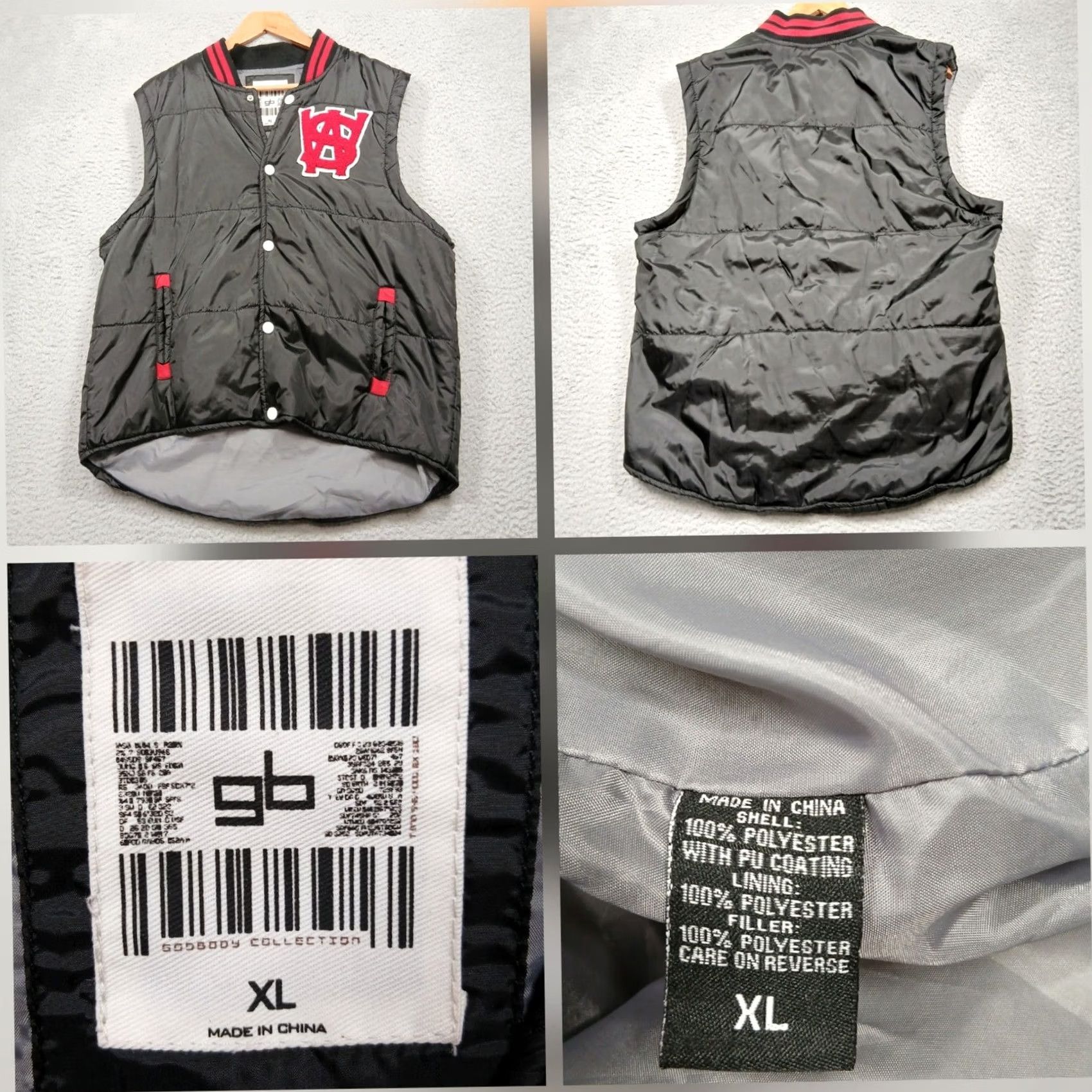 Vintage VINTAGE GB Collection Varsity Puffer Vest Men XL Black Red Letterman Style Size US XL / EU 56 / 4 - 2 Thumbnail